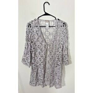 Chico's Travelers Size 1 (Medium) Open-Weave Soutache Jacket Gray